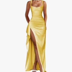 Glamorous Yellow Maxi Dress with slit.